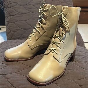 Women's Beige Lace-Up Ankle Boots